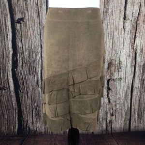 DKNY Suede Ruffled a Line Skirt Brown Tiered 8